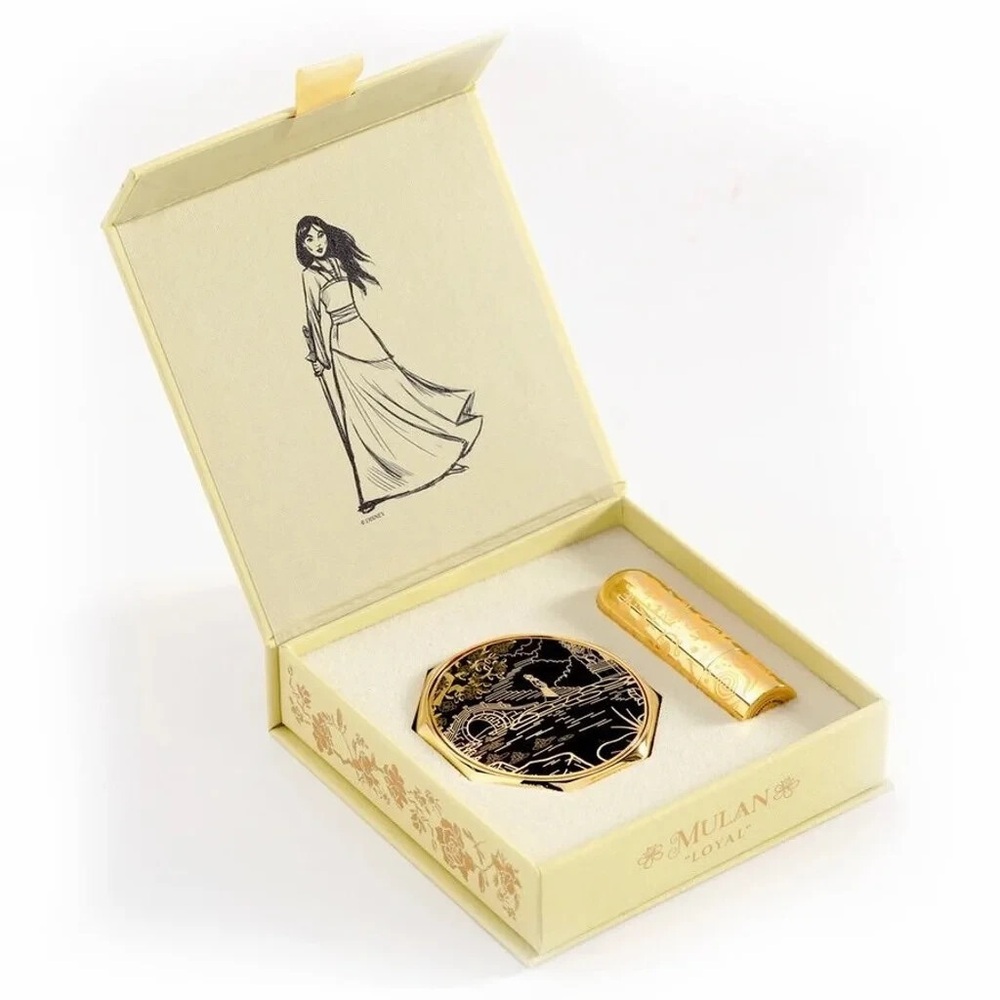 Disney Mulan Gold and Black Compact Mirror with Matching Lipstick